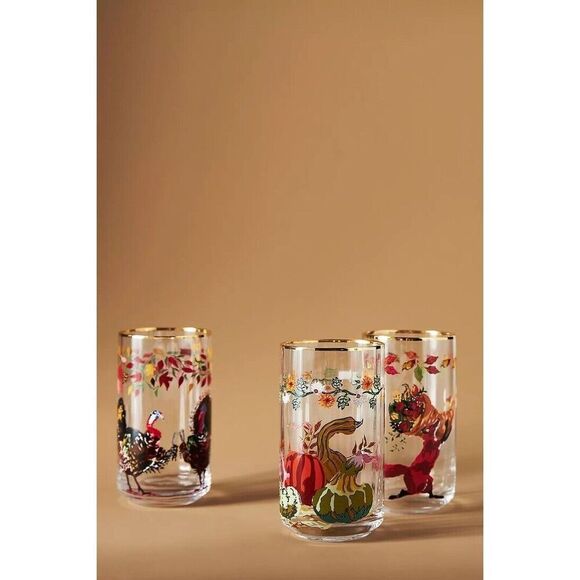 ANTHROPOLOGIE Inslee Fariss Autumn's Bounty Gourd Pumpkin Juice Glass NEW - Picture 2 of 3